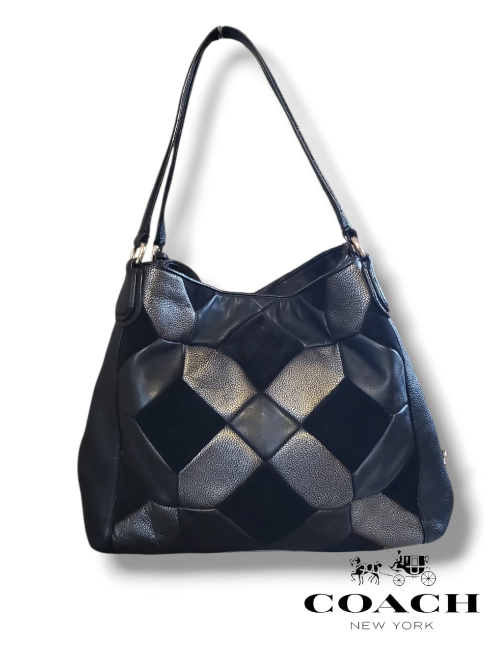Coach Edie 31 Black Mixed Leather Suede Patchwork Shoulder Bag 36519 - Picture 2 of 16